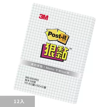 3M Post-it狠黏方格便條紙 101.6公釐 X 152.4公釐 X 12入 660-SSGRID