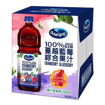 Ocean Spray 100% 蔓越莓藍莓綜合果汁 1 公升 X 6入