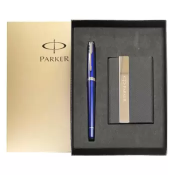 Parker 紳士星空藍白夾鋼珠筆名片禮盒