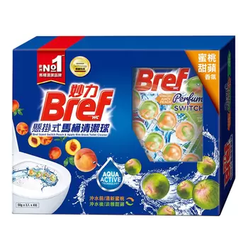 Bref 妙力 懸掛式馬桶清潔球 蜜桃甜蘋香氛 50公克 X 3入 X 4組